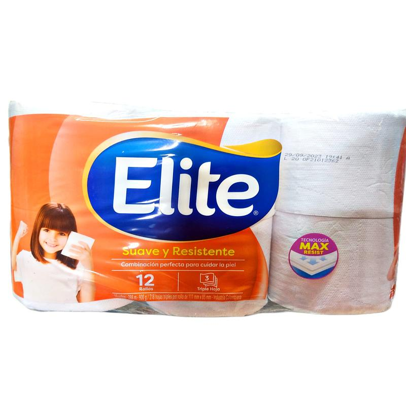 Papel Higienico Elite Suave Y Resistente Triple Hoja 12 Rollos