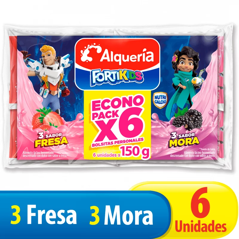 Bebida Lactea Alqueria Fortikids Fresa Mora 6 Und 150 Gr
