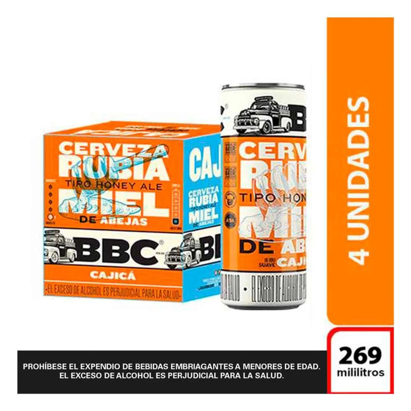 Cerveza Bbc Cajica Miel 4 Und 269 Ml X 4 Und