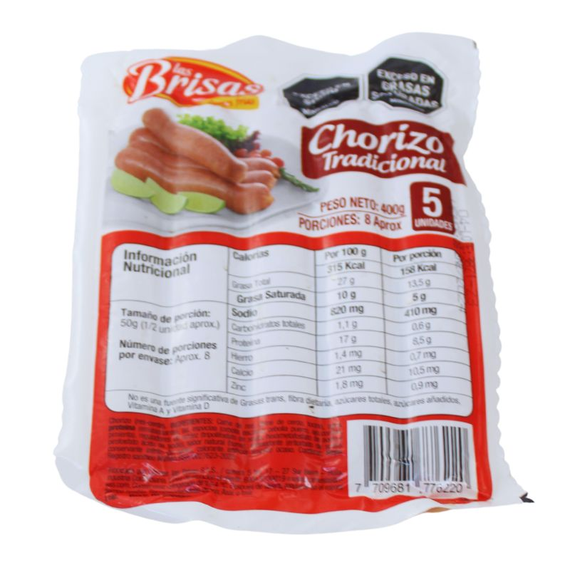 Chorizo Las Brisas Tradicional 5 Und 400 Gr