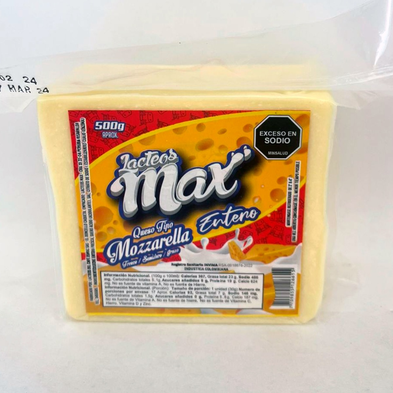 Queso Max Mozzarella Entero 500 Gr