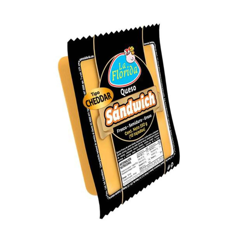 Queso La Florida Sabor Chedar Tajado 250 Gr