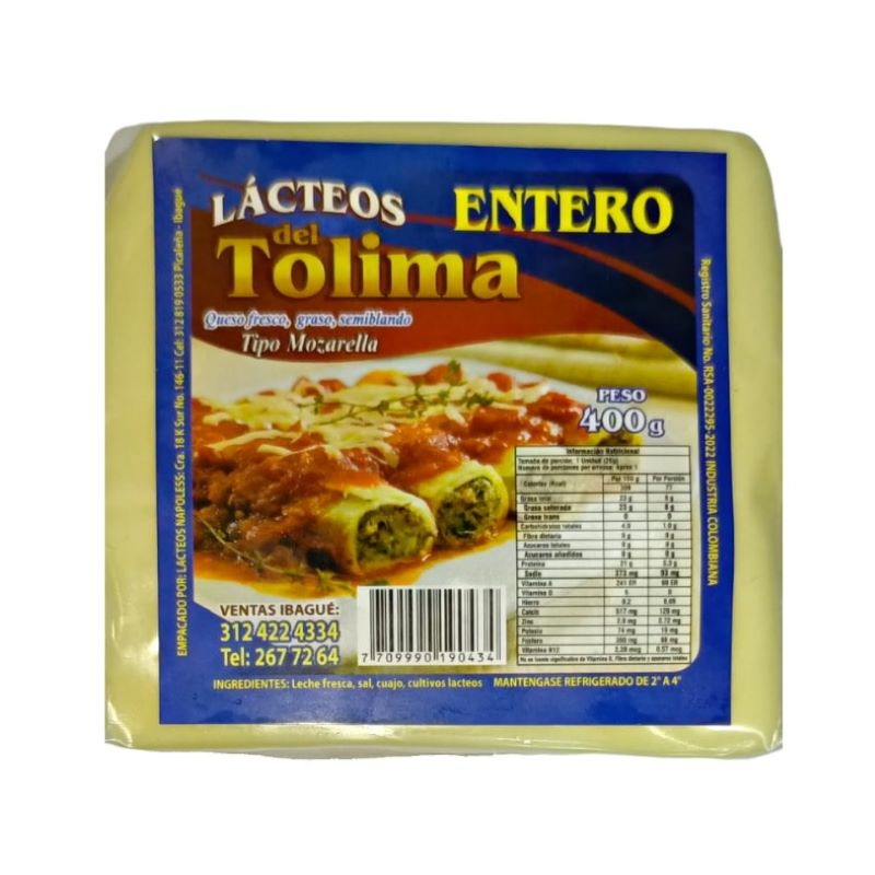 Queso Lacteos Del Tolima Entero 400 Gr