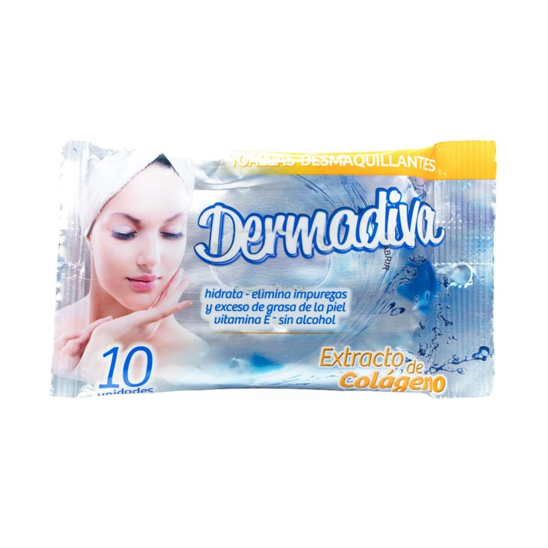 Toalla Desmaquillante Dermadiva Con Colageno 10 Und