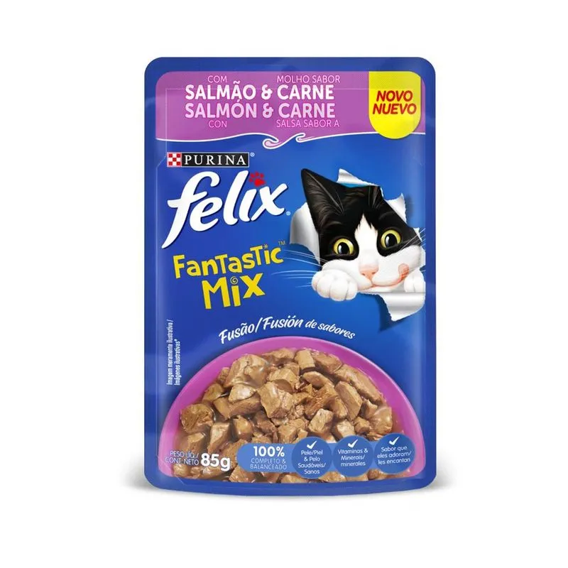 Alimento Para Gatos Felix Mix Salmon Y Carne 85 Gr